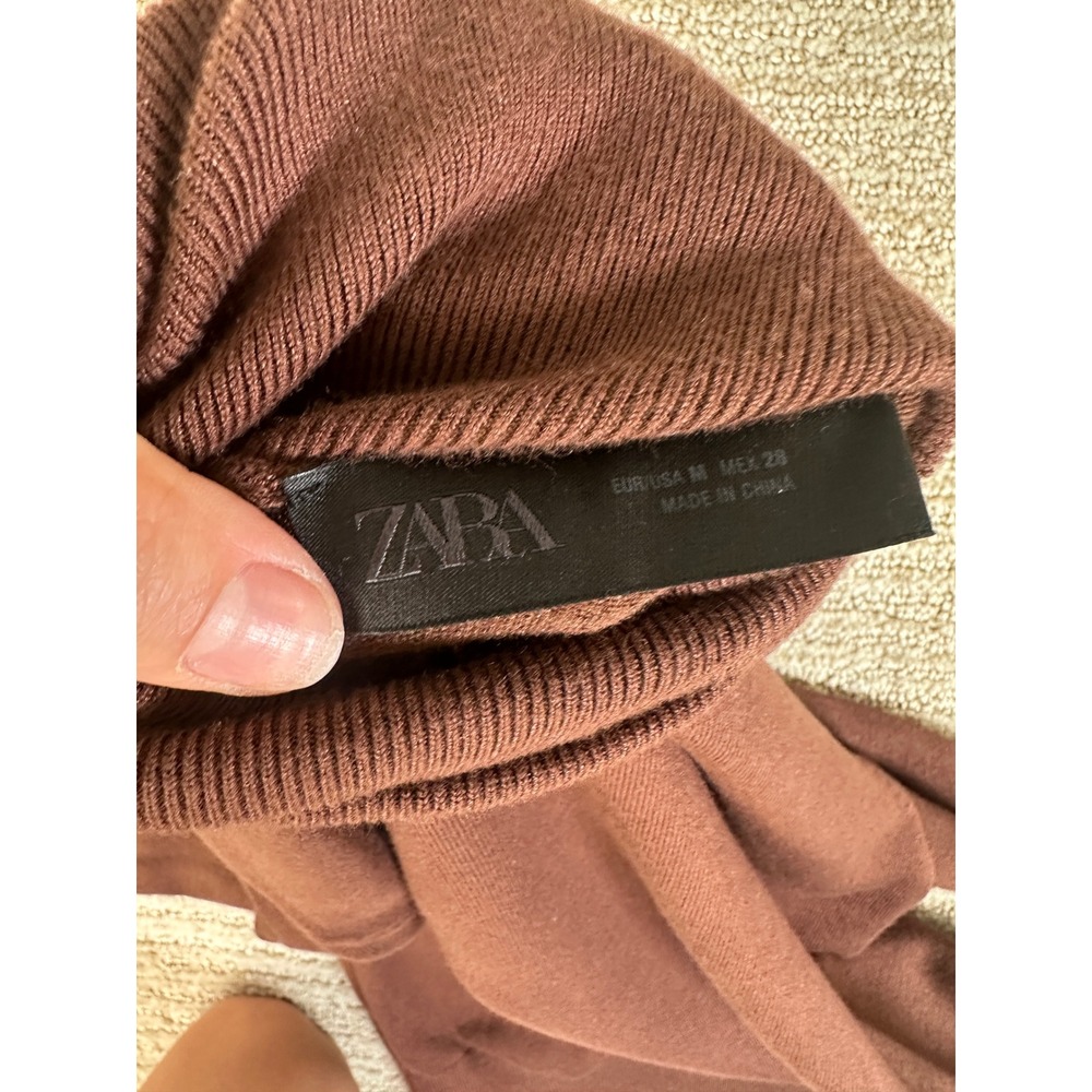 Zara Brown Turtleneck Sweater Gold Button Cuff Knit Top Womens Medium - Picture 4 of 10